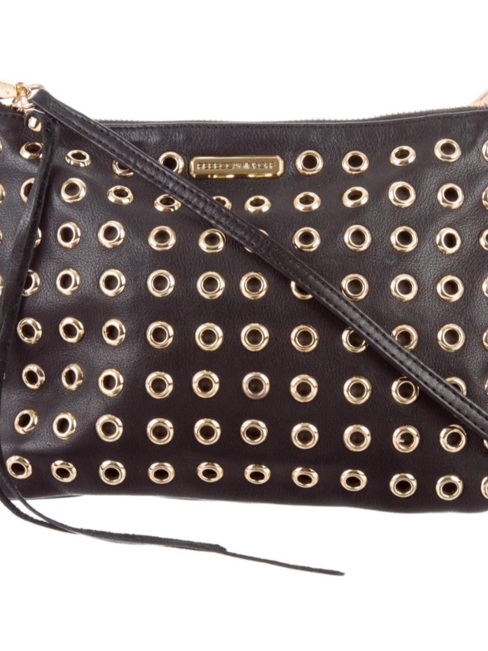 Rebecca Minkoff Black Leather Grommet Crossbody Bag Silver Hardware